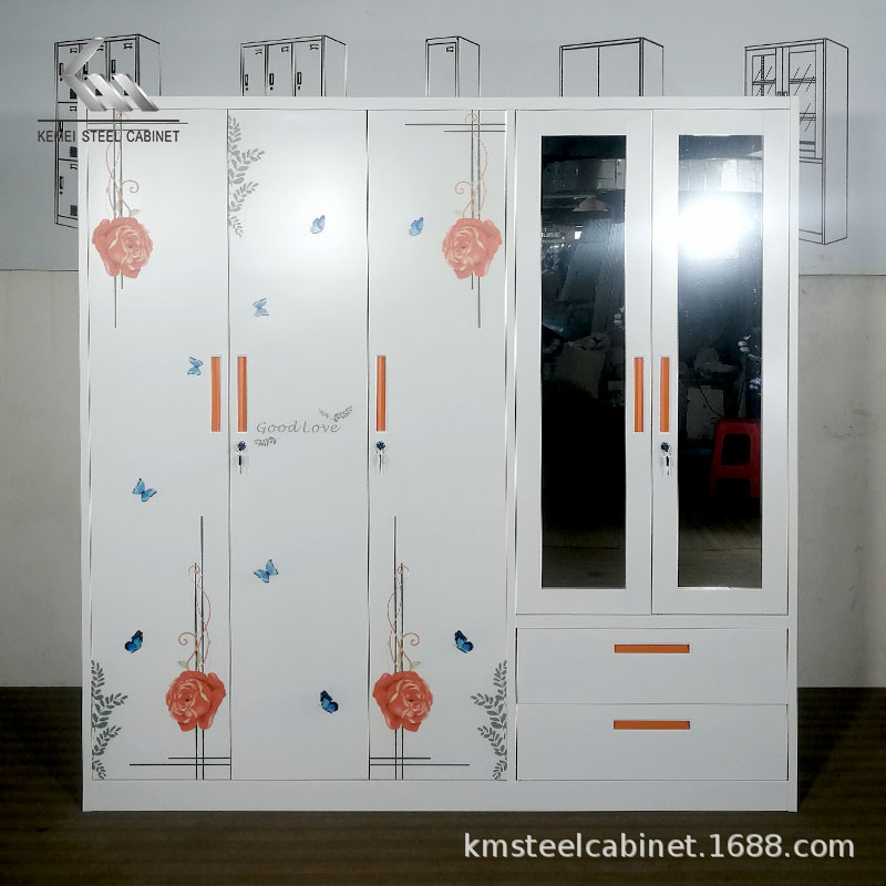 Household Five-Door New Metal Iron Wardrobe Baby Bedroom Steel Carbon Steel Children's Simple Iron Wardrobe Wholesale