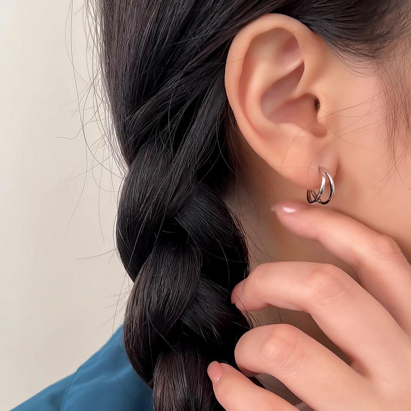 S pure silver temperament, high-end feeling, double-layer earrings, 2023 new trend, light luxury, niche design, plain_voghion.com