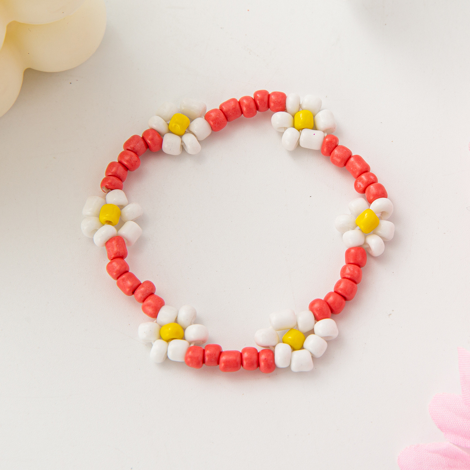 11g Weight Bracelets, Necklace Classification 1 Piece, 1 Set Quantity Holiday, Daily Occasion Resin, Seed Bead Material Flower Pattern Kid'S Gender Beaded Design Cartoon Style, Cute Style Cartoon Style Cute Flower Resin Seed Bead Beaded Kid'S Bracelets Necklace 4