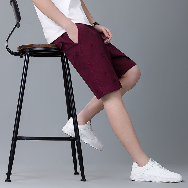 Summer Pure Cotton Beach Shorts for Men, Mid-Length, Elastic Waist, Loose Fit, Robot Print, Casual Shorts, Men's Five-Point Length