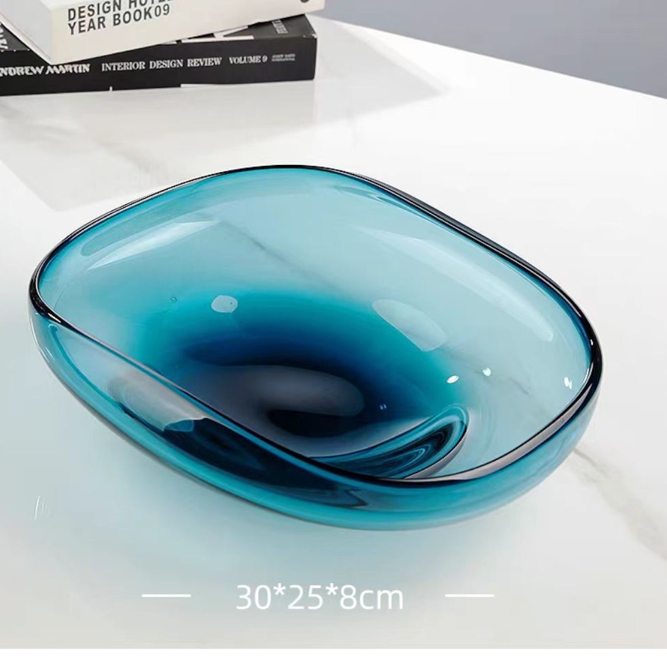 Plato de frutas de vidrio para el hogar de lujo ligero, mesa de centro de sala de estar para el hogar, decoración, mesa de comedor, bandeja de almacenamiento image 6