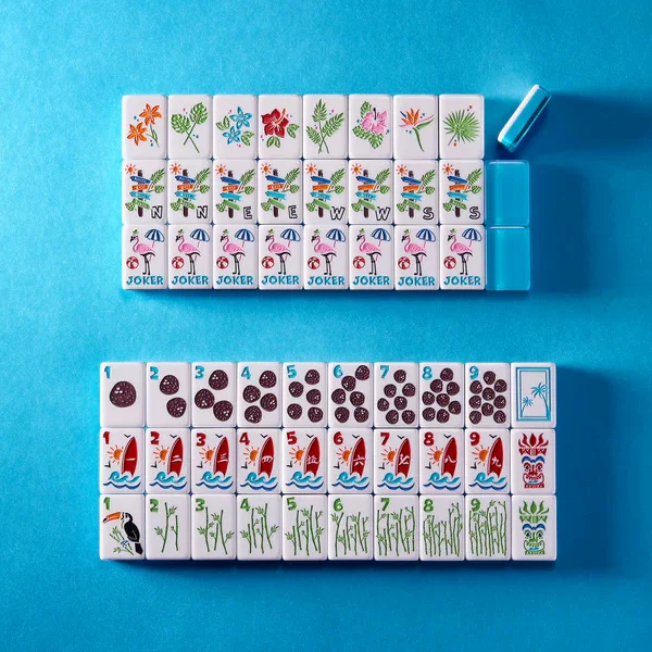In stock: Blue Garden Tropical Rainforest-themed, deep-carved, three-layer acrylic American mahjong tiles, with customizable designs