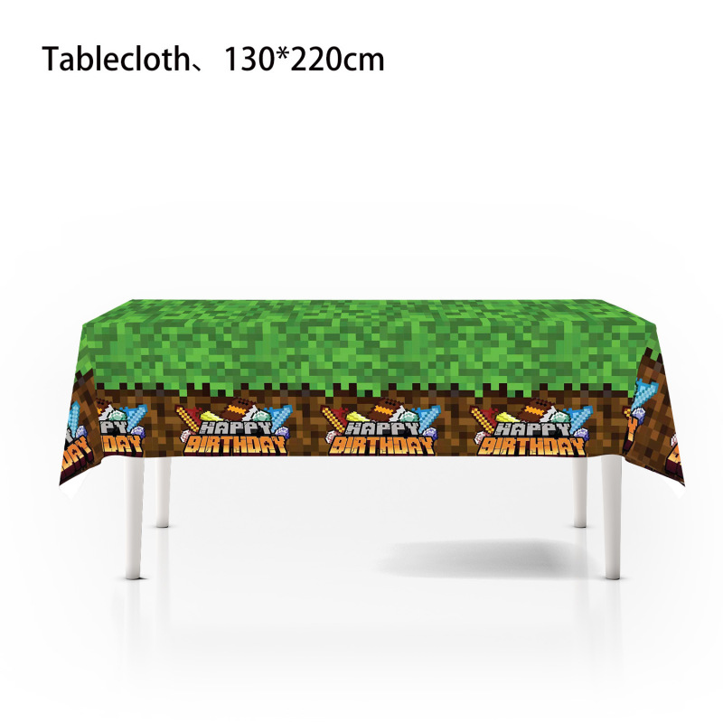 Minecraft 誕生日パーティーの装飾テーマ食器仮想世界紙皿紙コップティッシュテーブルクロスパーティー食器|undefined
