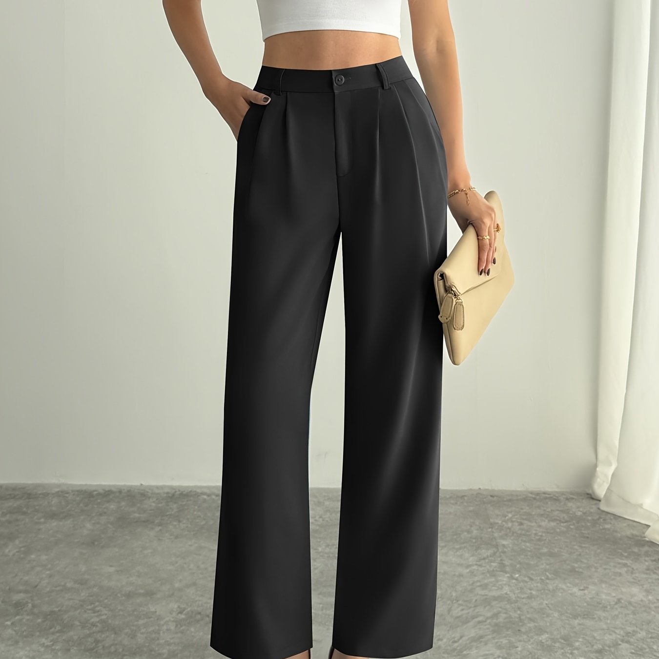 Women's High Waist Wide Reg Pants Lightweight Straight Reg