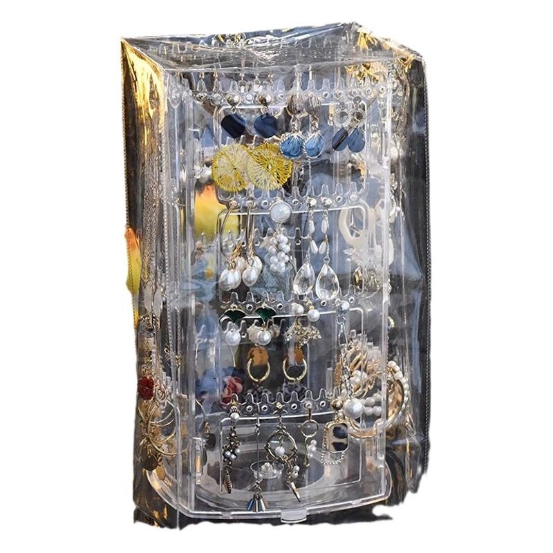 Пыленепроницаемый ящик для хранения ювелирных изделий Полка для дисплея Подвесное вращающееся кольцо Серьги Ожерелье большой емкости Многослойный прозрачный