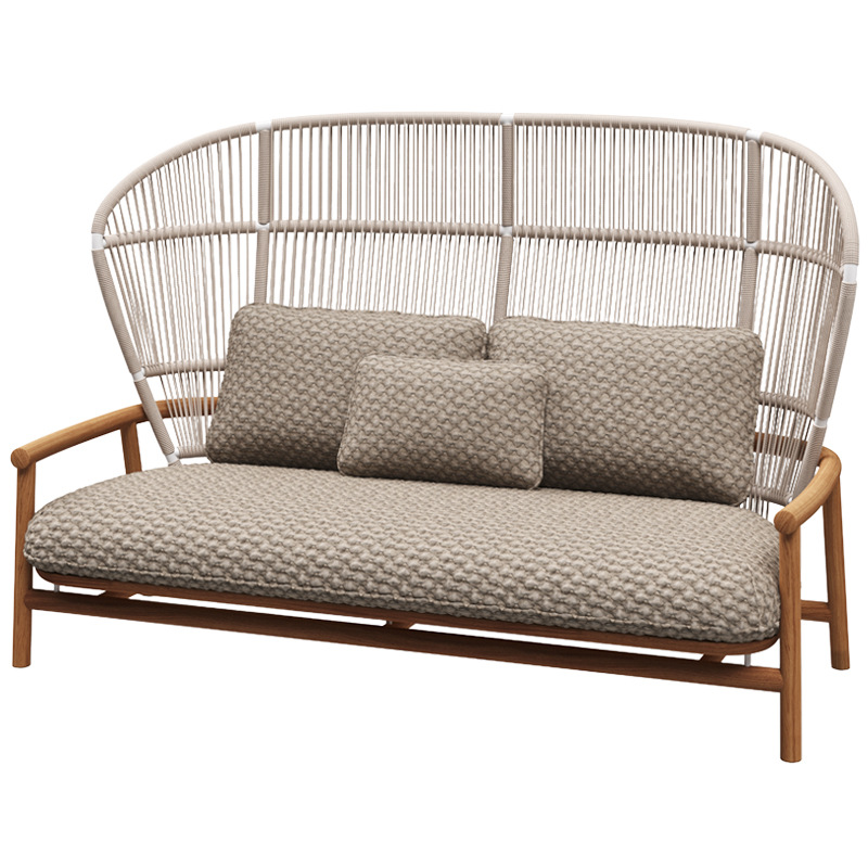 Sofá de madera maciza al aire libre Villa patio jardín impermeable silla de caña ocio muebles balcón sofá creativo