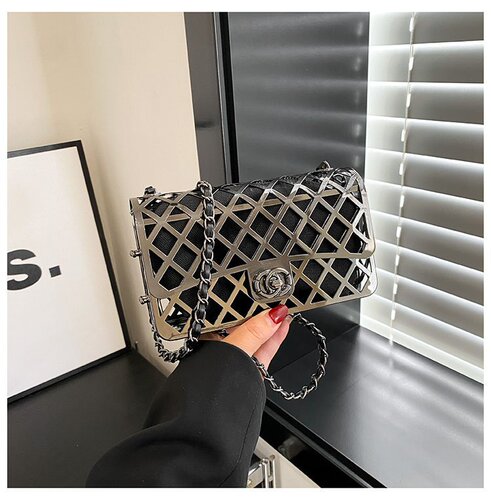 Metal Small Bags New  Summer European and American Fashion Hollowed-Out Personal Evening Small Chanel-style Women's Crossbody Metal Bag