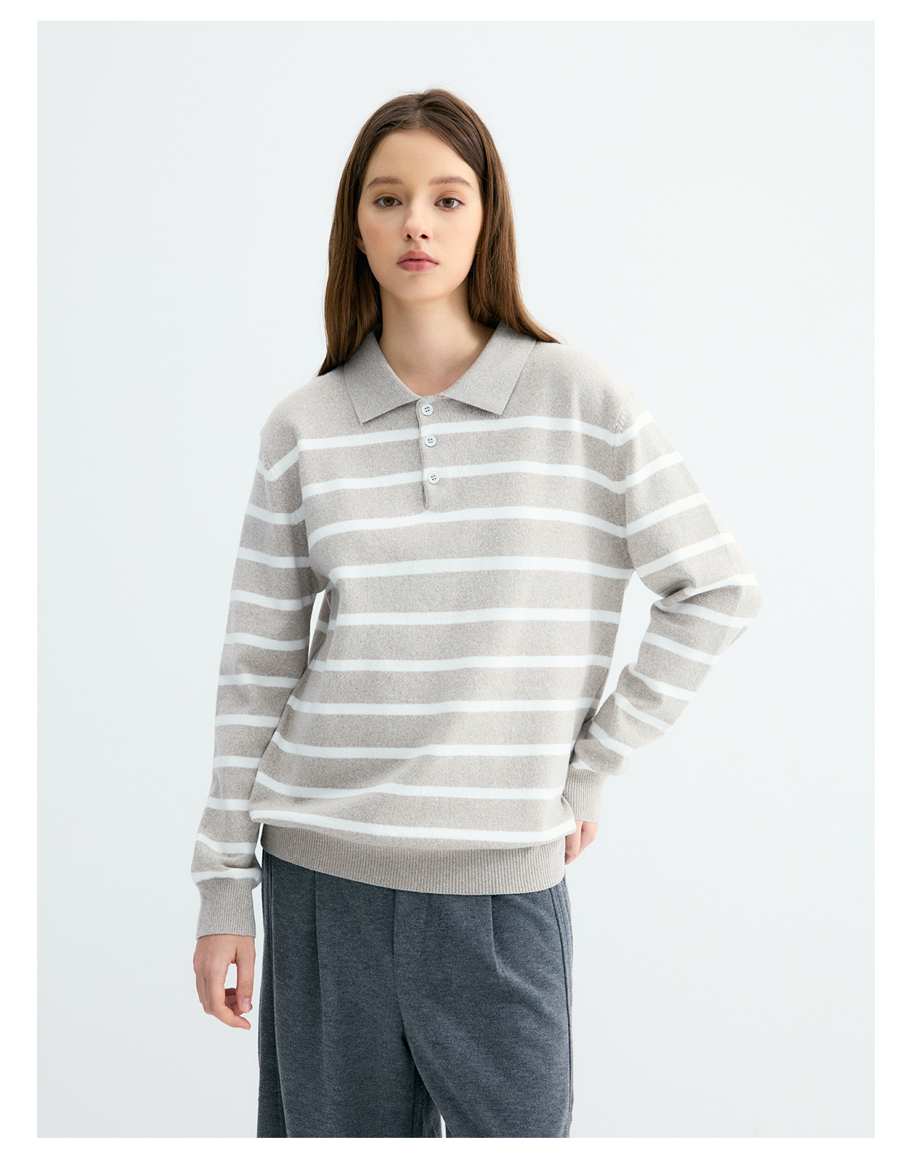 UNF Color-Block Striped 300g Polo Sweater