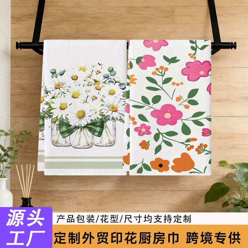 Microfiber Printed Tea Towel, Thickened, Absorbent, Reusable Kitchen Towel, Dish Towel, Hand Towel