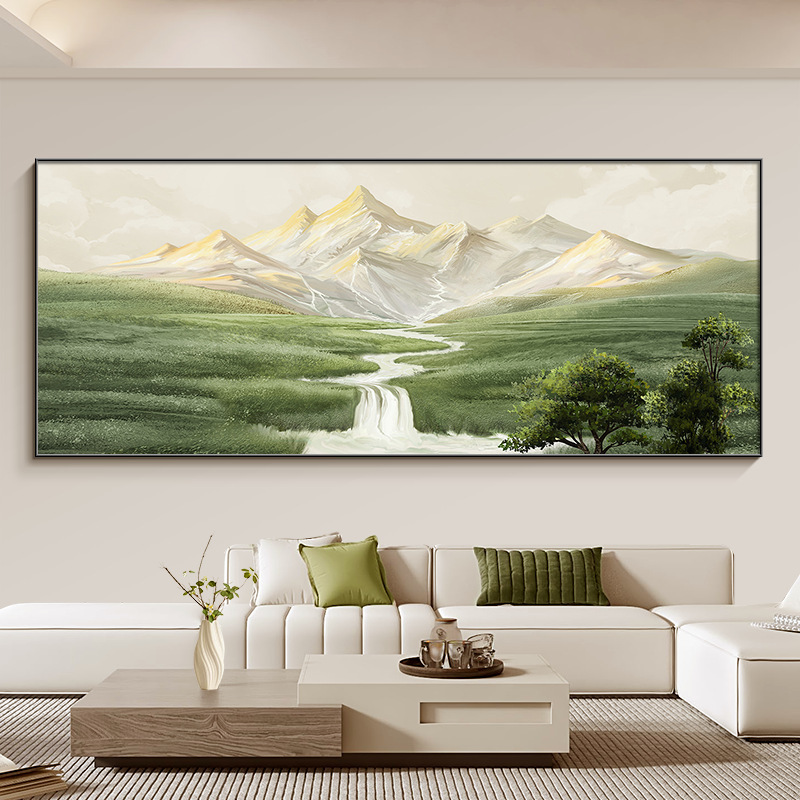 聚宝盆客厅装饰画日照金山聚财山水风景挂画沙发背景墙感壁画|undefined