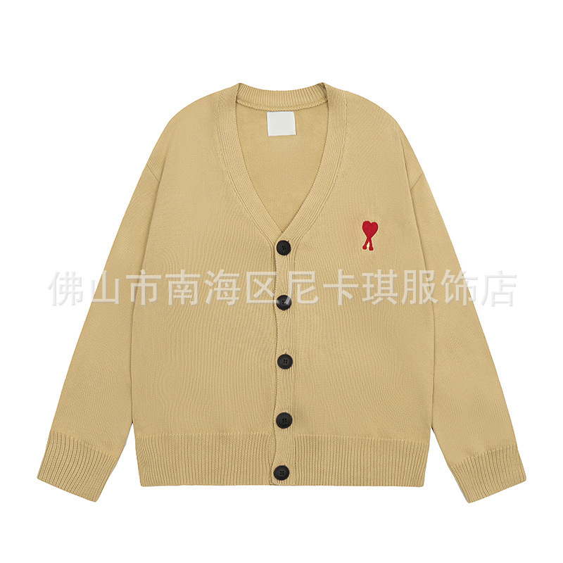 ami ニットカーディガン ビッグラブ 25SS 新作 ハイウェイト シングルブレスト トップ Vネック クロスボーダー ウール セーター ジャケット|undefined