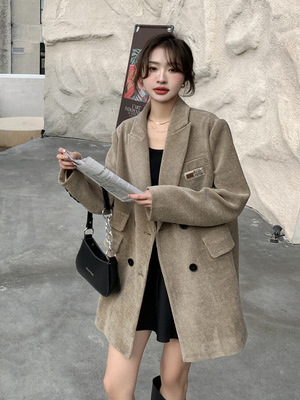 Real shot Retro Curry color suit coat 2022 Autumn Korean Edition Easy leisure time fashion senior Blazer