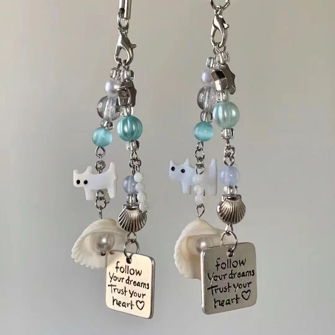 in stock original design new small fresh summer cat shell pendant mobile phone chain key chain gift