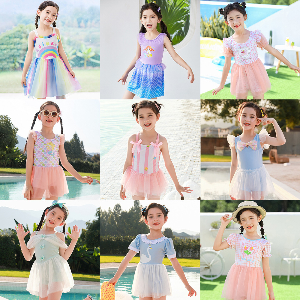Children's Hot Spring Swimsuit for Young and Middle-Aged Kidsren in Summer, Sweet and Cute Tutu Skirt, Mesh Lace Bow Fairy Swimsuit Skirt