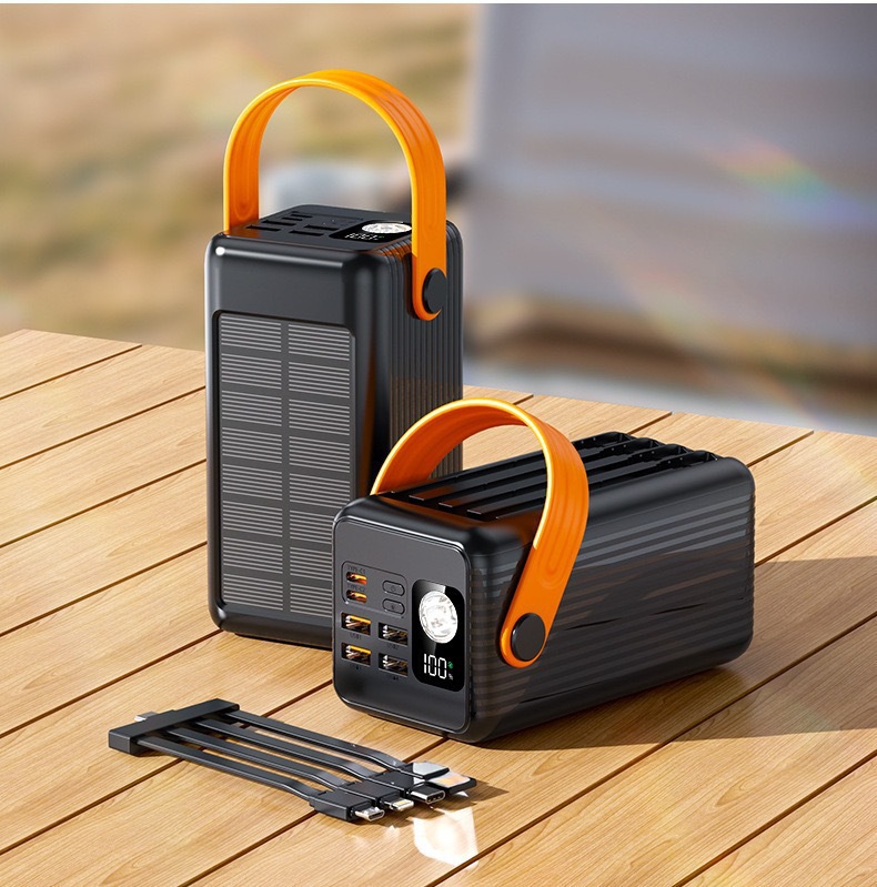 Nuevo tesoro de carga solar de 100000 mAh de capacidad súper grande con cable de carga súper rápida fuente de alimentación móvil al aire libre