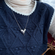 925纯银光面爱心项链女简约轻奢时髦个性百搭银珠心形毛衣链N7420