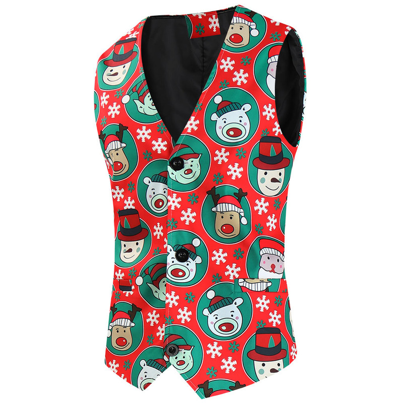 2023 foreign trade cross-border new men's European and American style new year Christmas printed vest European size casual vest waistcoat