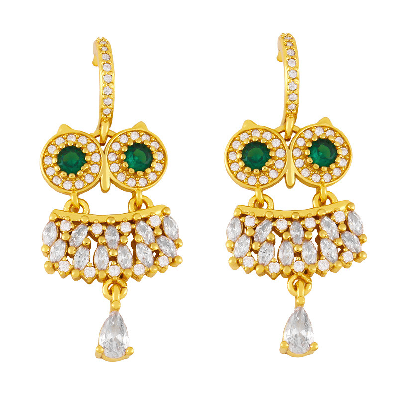 Boucles D&#39;oreilles Hibou Animal Zircon Créatif De Mode En Gros Nihaojewelry display picture 3