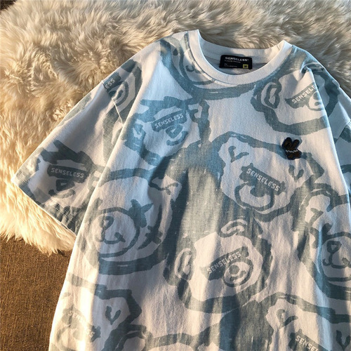 Summer new style 2024 Korean style loose full print bear print short-sleeved T-shirt female students all-matching Harajuku style top