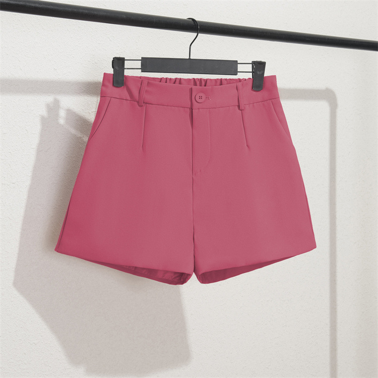 Damen Casual High Waist Loose Fit Graue Shorts Sommer Gerades Bein Bermudashorts mit Knöpfen_voghion.com