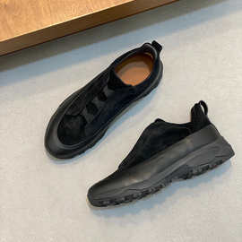 欧洲站男鞋新款真皮磨砂皮一脚蹬懒人鞋户外徒步运动休闲板鞋