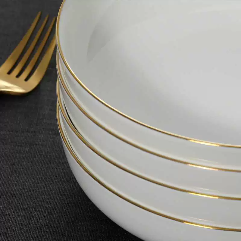 Household -painted gold -border round dish plate ceramic soup plate simplicity nest bone porcelain dish dish microwave microwave
