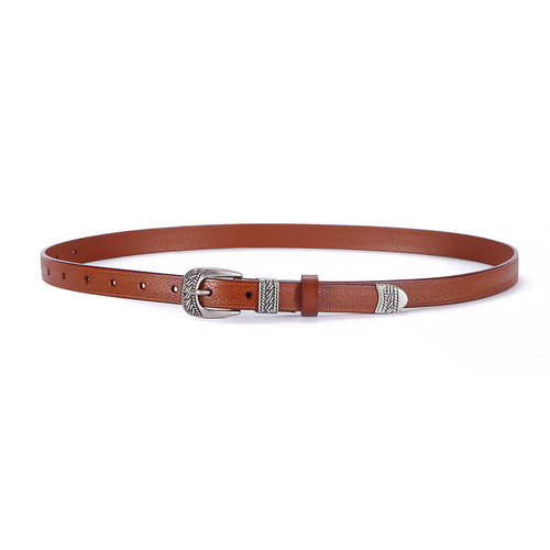 Retro fish pattern design thin belt for women simple silver buckle with jeans shirt belt for women fashionable punk style