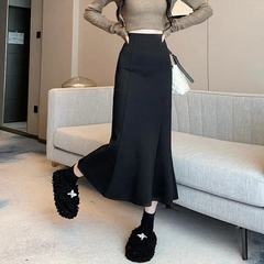 黑色包臀鱼尾裙女2025春秋新款半身裙高腰显瘦a字收腰修身中长裙