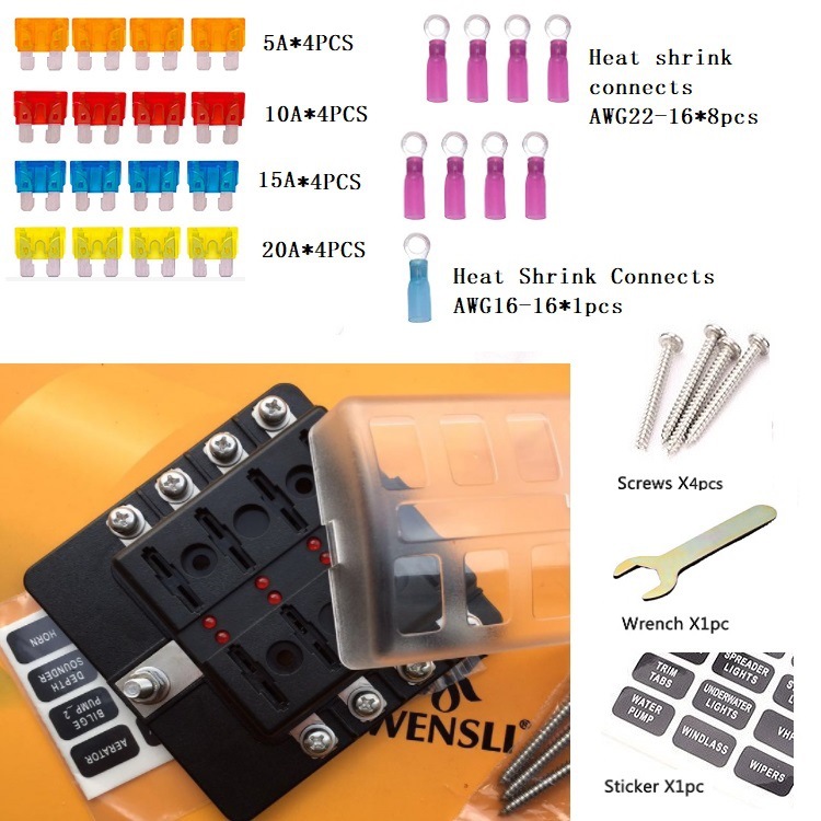 跨境电商汽车多路保险丝盒组装套装LED螺丝款 插片保险丝盒