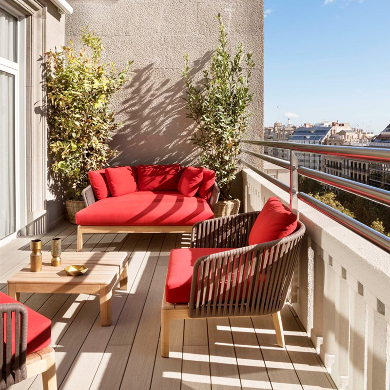 Casual al aire libre sofá de madera maciza de caña patio jardín al aire libre balcón nórdico silla de teca muebles combinados