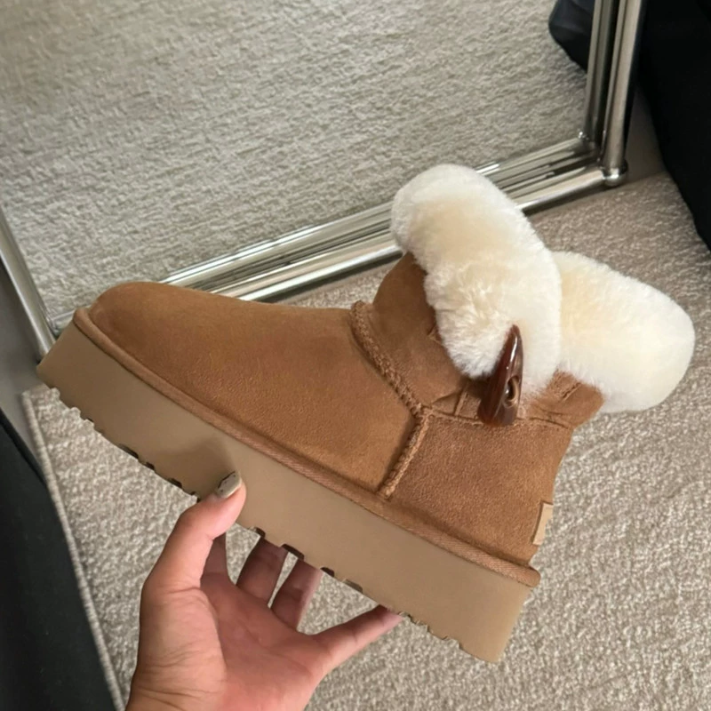 GBАUGG Хэнань Сангпо роговая пряжка мех единое снег сапоги для женщин короткая труба новая средняя труба мех GBAUGG