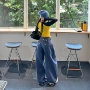 校园新款宽松调节牛仔裤