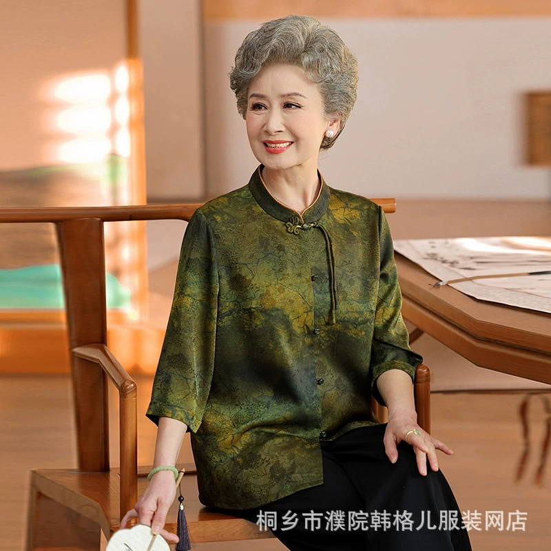 Женщины среднего и пожилого возраста летняя бабушка рубашка новый китайский стиль национальный топ мама рубашка летняя тонкая пожилая одежда