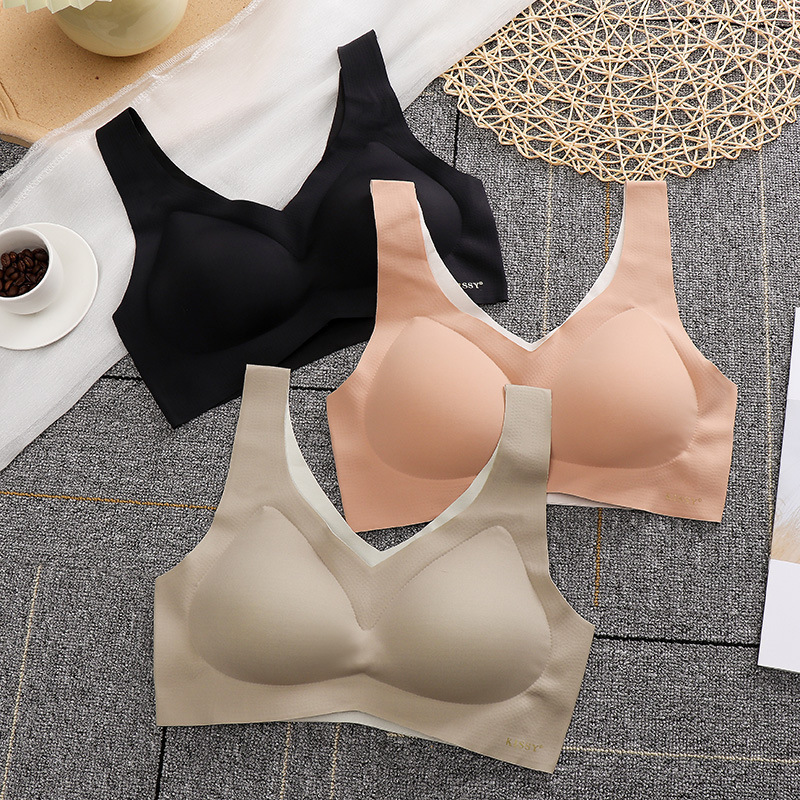 kissy Like Kiss Seamless Vest Style with Latex Coaster Bra Simple Sports Yoga Intimates Women's Set