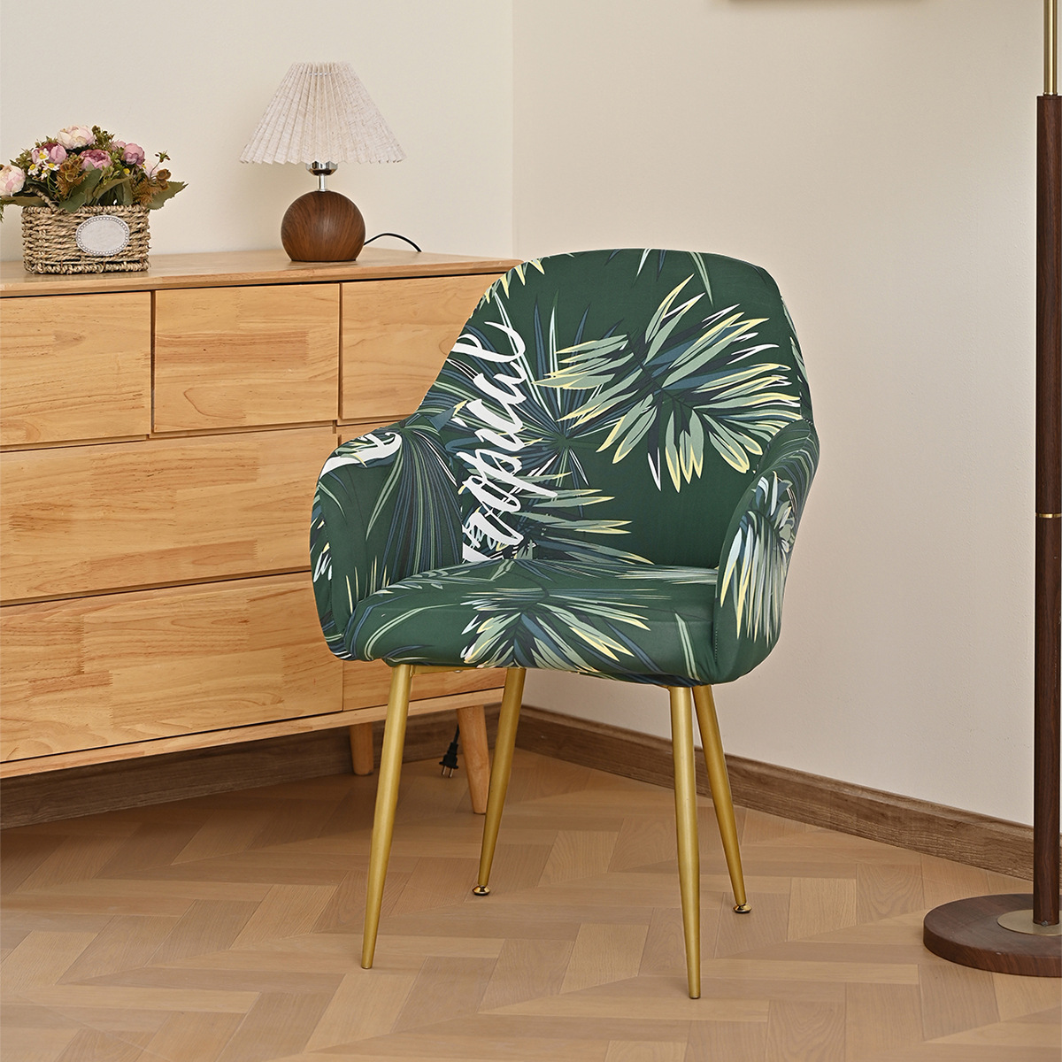 Nuevas cubiertas de silla de comedor de arco transfronterizas con impresión elástica de seda de leche resistente al polvo y al desgaste SHEIN