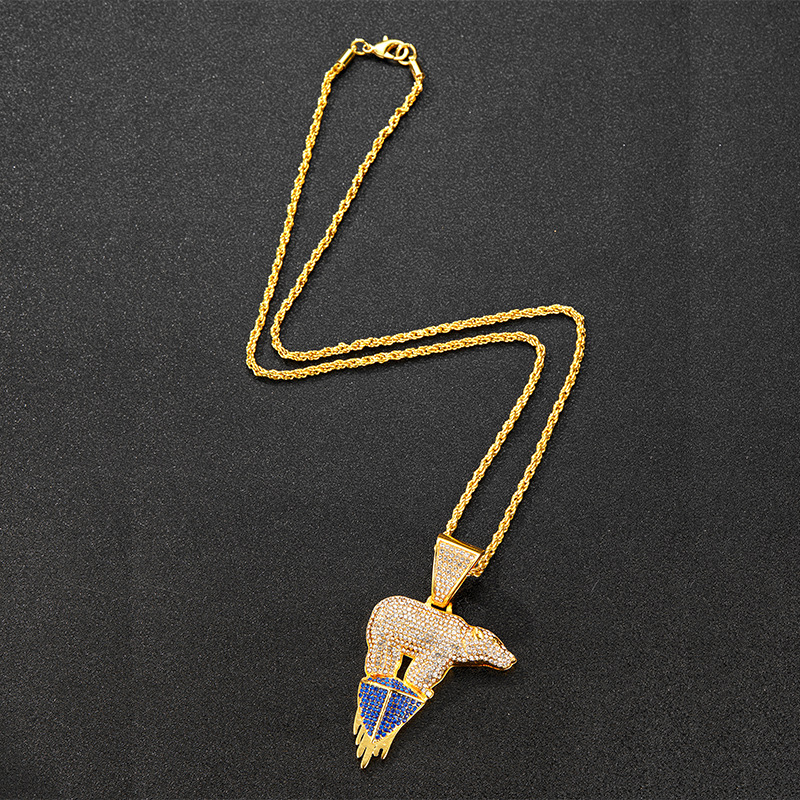 Polar Bear Diamond Pendant Necklace With Cuban Chain For Unisex_voghion.com