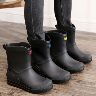 Men's waterproof non-slip rubber shoes rain boots water shoes men's mid-calf drawstring Waterproof warm chef fishing work men's rain boots