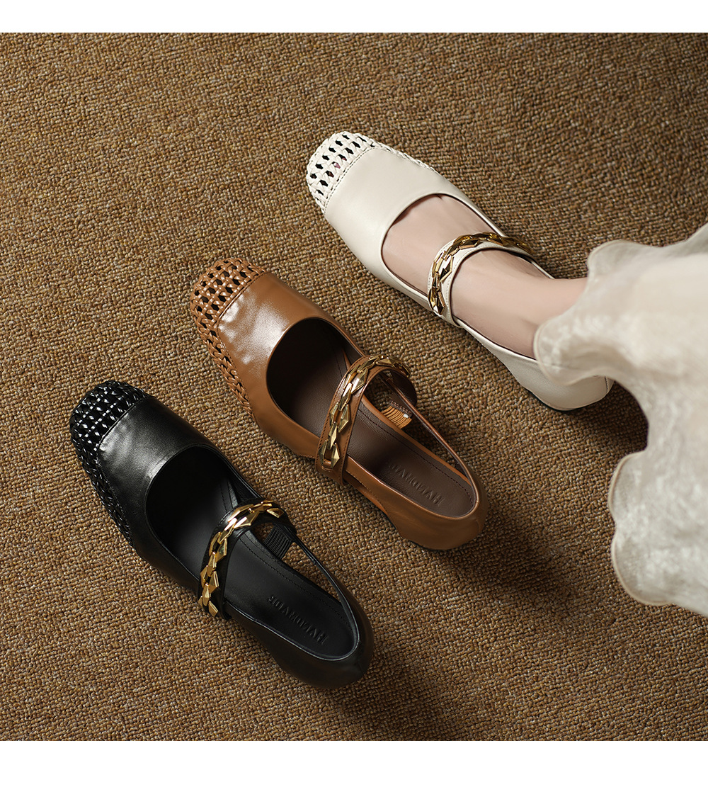 Sandal nữ gót thấp mũi hở quai ngang đế xuồng cỡ lớn 33–43 — đen chi tiết 1