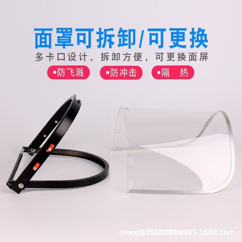 Aluminum Bracket Protective Mask with Safety Helmet, Anti-Impact and Anti-Splash, Welding, Cutting and Grinding Transparent Plastic Visor