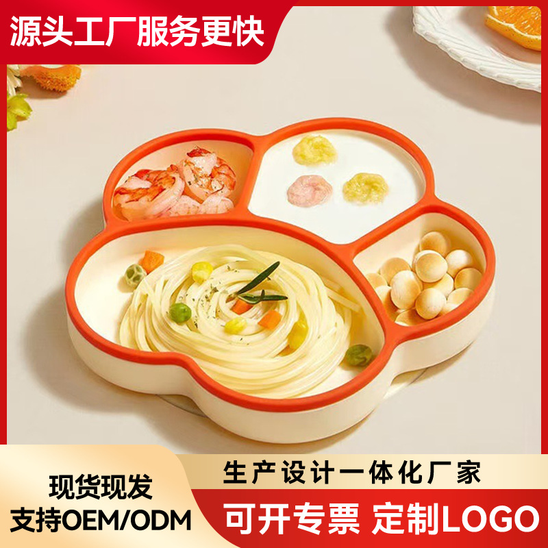 Cat Claw Two-Color Platinum Silicone Dinner Plate Baby Feeding Tableware Compartment Children's Suction Cup Three-Piece Set Silicone Tableware