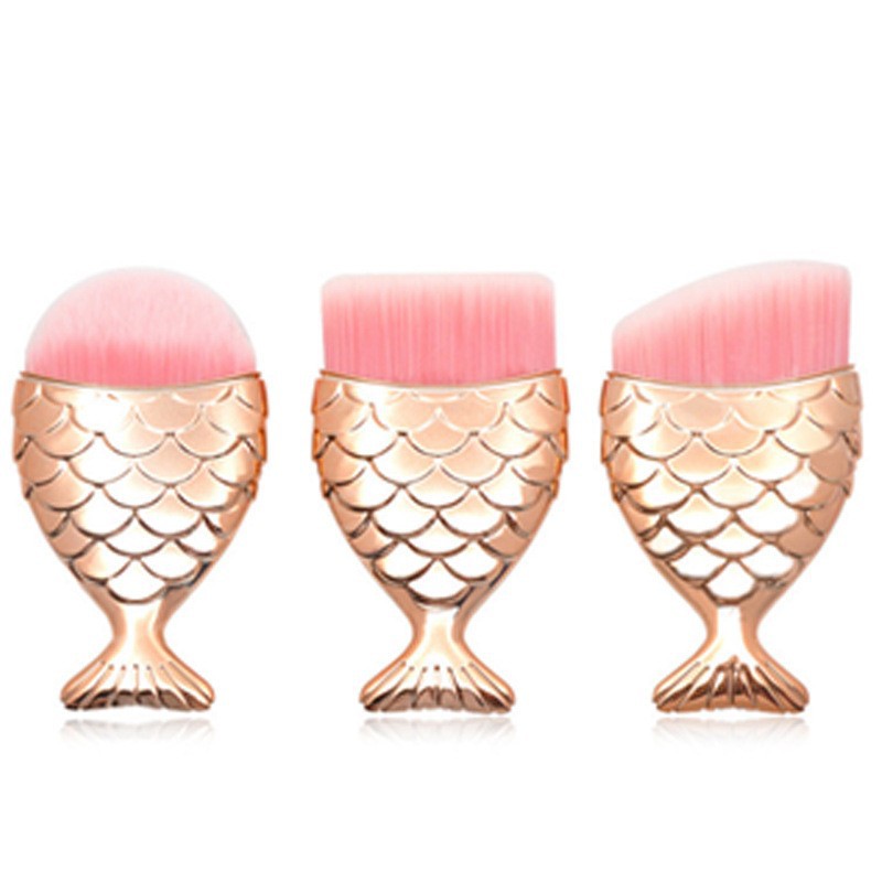 Sirena cepillo de maquillaje de manicura cepillo de polvo cepillo de limpieza cepillo de fondo tipo cola de pez pequeño graduado cepillo de blush herramientas de maquillaje