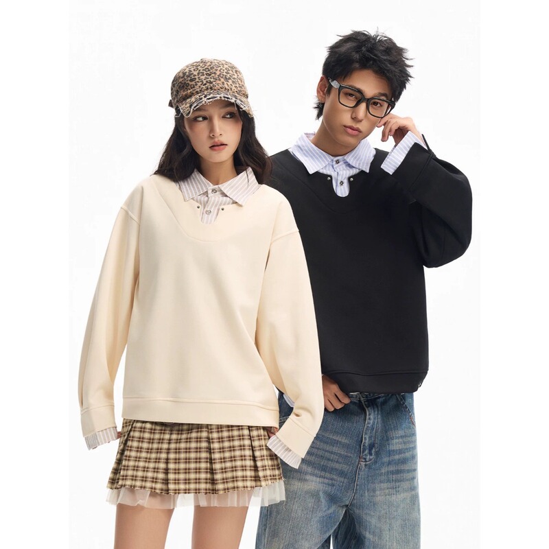 Men's new autumn fake two-piece shirt-collar sweatshirt, designer men's clothing, couple's wear, high-end trendy sweatshirt Men's new autumn fake two-piece shirt-collar sweatshirt, designer men's clothing, couple's wear, high-end trendy sweatshirt