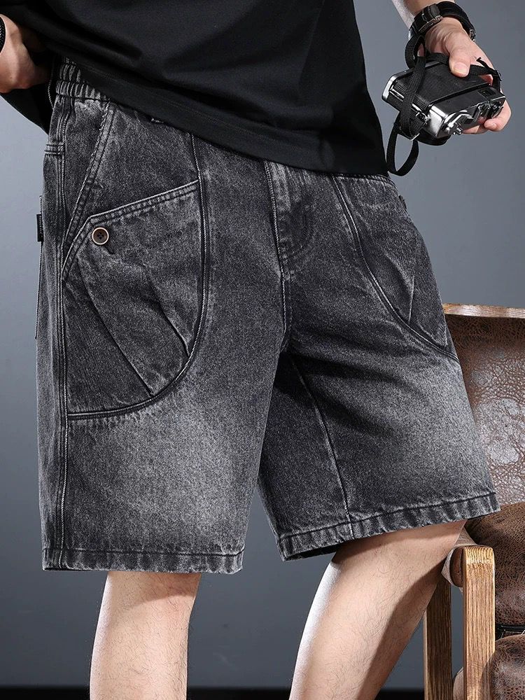 Men's Clothing Men's Summer Washed Distressed Retro Shorts Loose Trendy Workwear Mid Length Pants_voghion.com
