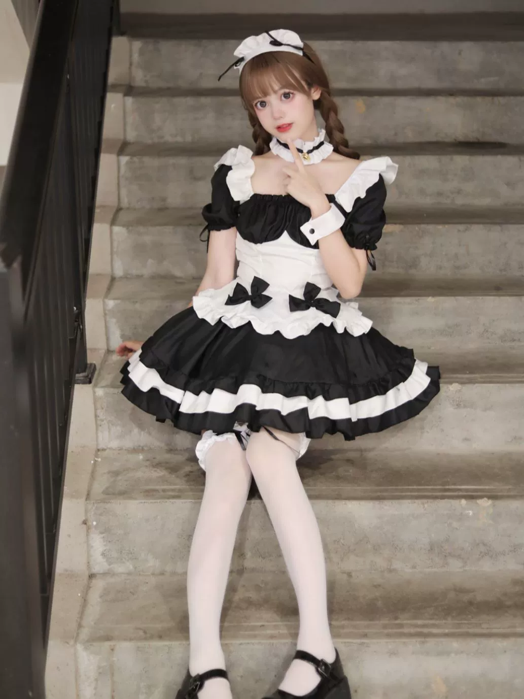 Платье косплей Lolita принцессы, акриловые акценты, черно-белое, верх+юбка+аксессуары, один размер