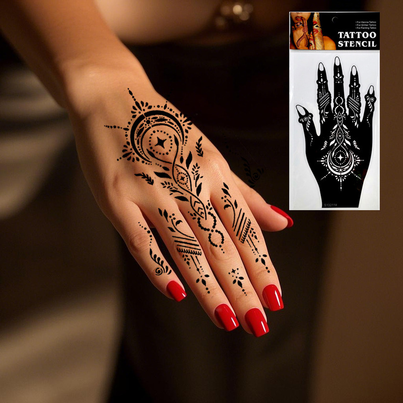 Cross-Border Henna Tattoo Templates, Hand-Painted Tattoo Stickers, Hand Stickers, Hand Masks, Hollow Templates, Moon Lace Personalized Tattoo Stickers