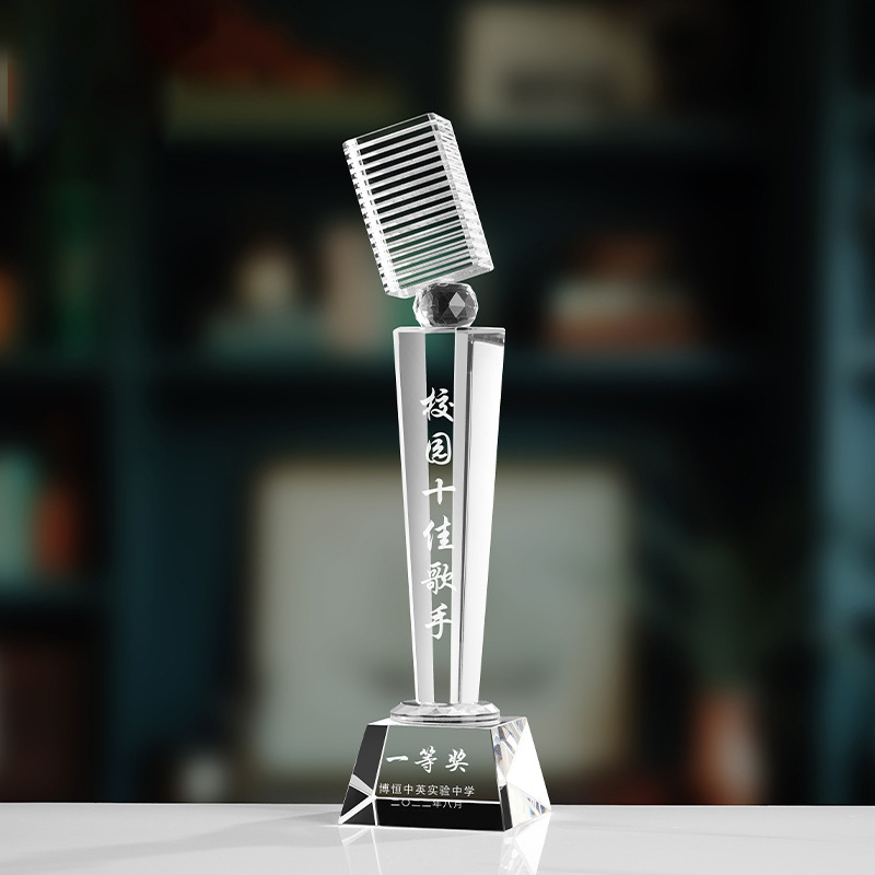 Trofeo de cristal de grabación reunión anual de competición de premios medallas de metal de madera sólida colorido trofeo de cristal impreso