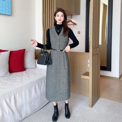 9318 春と秋のファッションドレス、軽くて豪華なミドル丈の香りのウールのベストスカート、ウエスト痩身ベストスカート