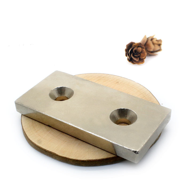 100x50x25-5-5mm长方形强力磁霸烧结钕铁硼双孔吸铁石镀镍方块N52