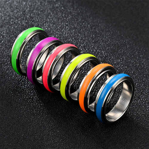 New Decorative Stainless Steel Rotating Night Light Ring for Overseas Amazon Cross-border E-commerce, Stress Relief and Anxiety Relief Titanium Steel Finger Ring
