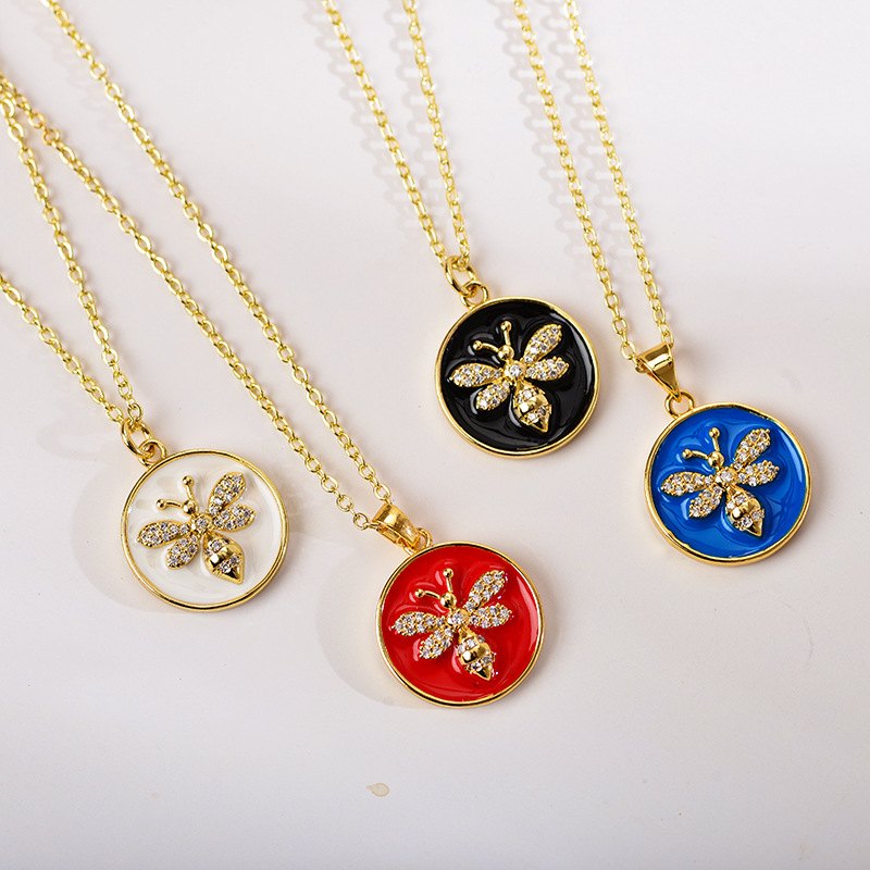 Fashion Dragonfly Copper Enamel Plating Inlay Zircon Pendant Necklace 1 Piece